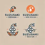 DALL·E 2024-12-10 14.15.45 - Three alternative logo designs for 'suzusaki design', a web design brand. The logos should be simple, elegant, and cute, featuring an orange and white