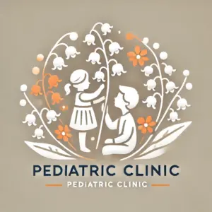 DALL·E 2024-12-11 17.58.34 - A pediatric clinic logo featuring a combination of lily of the valley flowers (suzuran) and children. The design is minimalistic and elegant, incorpor